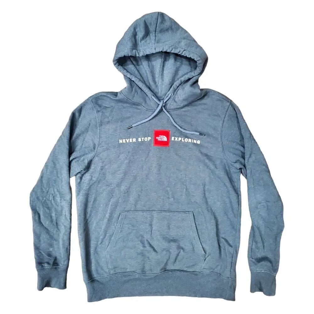 THE NORTH FACE Sweater Mens Medium Gray NEVER STOP EXPLORING Spell Out Hoodie